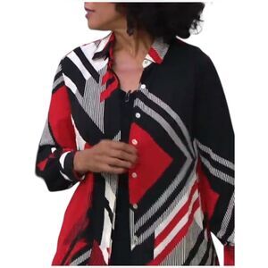 Dennis Basso Printed Woven Button-Front Big Shirt